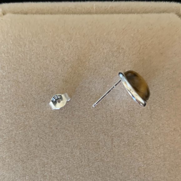 NWOT Silver & Oval Tiger Eye "Stud" Earrings - Picture 4 of 5